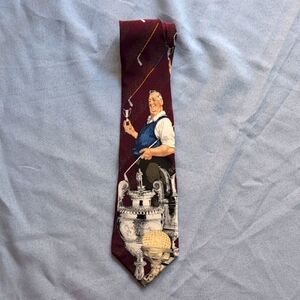 Vintage Norman Rockwell The Saturday Evening Post Red and White Golf Themed Tie